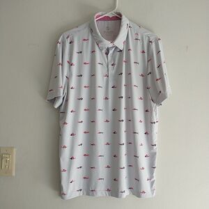 Scales Polo Shirt Mens M Gray Pink Trippy Fish Golf Sports Performance*READ